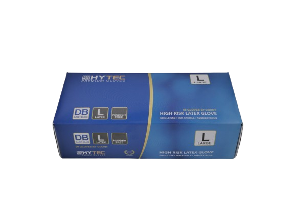 Hytec Dark Blue Hi Risk Latex Gloves, Powder Free