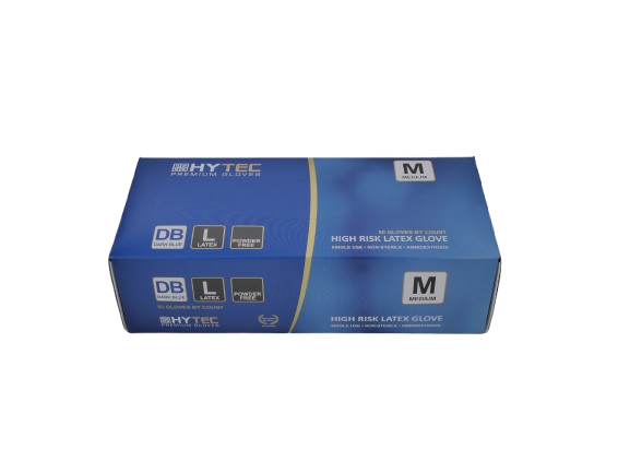 Hytec Dark Blue Hi Risk Latex Gloves, Powder Free