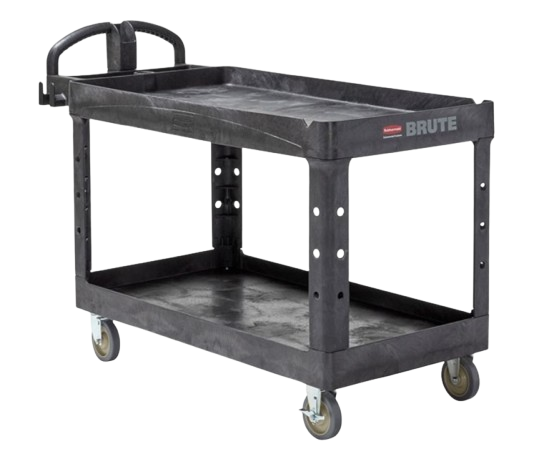 Rubbermaid BRUTE® Heavy Duty Ergo Handle Utility Cart, Lipped Shelf - Large