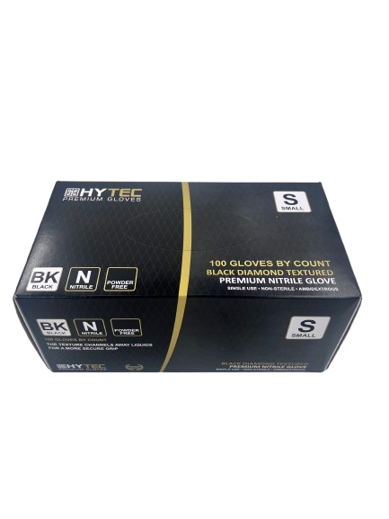 Hytec Black Textured Nitrile Gloves, Powder Free