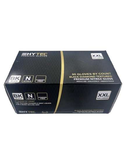 Hytec Black Textured Nitrile Gloves, Powder Free