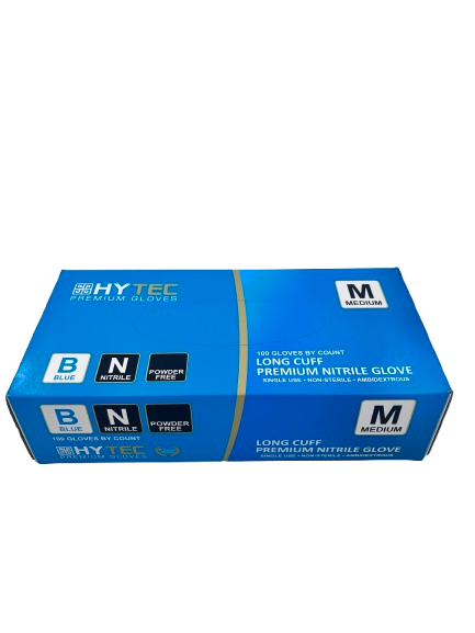 Hytec Blue Long Cuff Nitrile Gloves, Powder Free