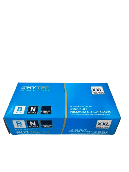 Hytec Blue Long Cuff Nitrile Gloves, Powder Free