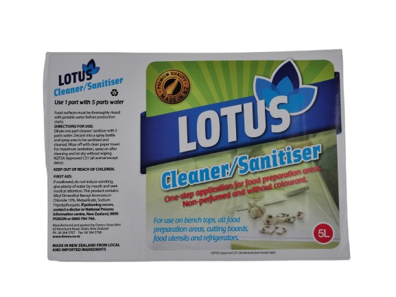 Lotus Cleaner Sanitiser Label