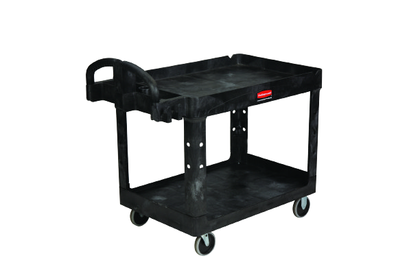 Rubbermaid BRUTE® Heavy Duty Ergo Handle Utility Cart, Lipped Shelf, Medium - Black