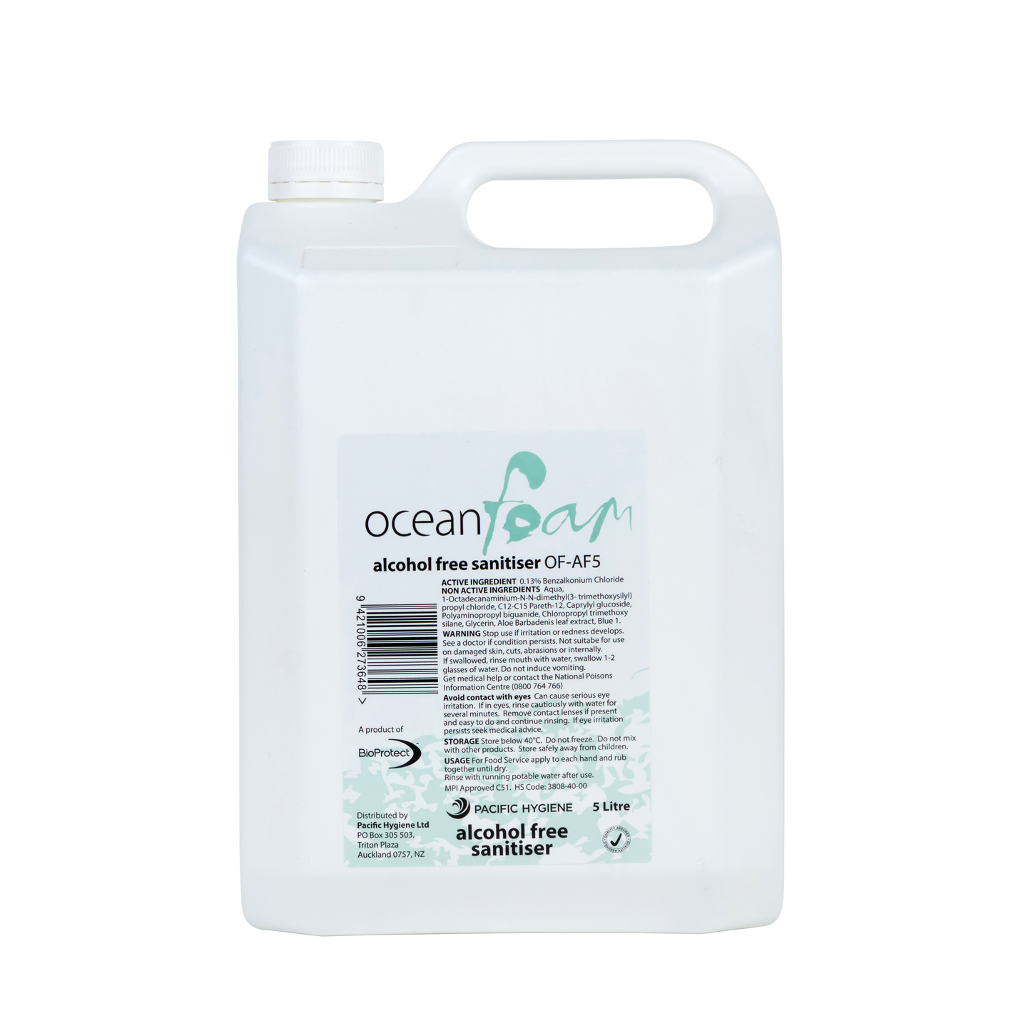 Ocean Foam Alcohol Free Hand Sanitiser 5 Litre