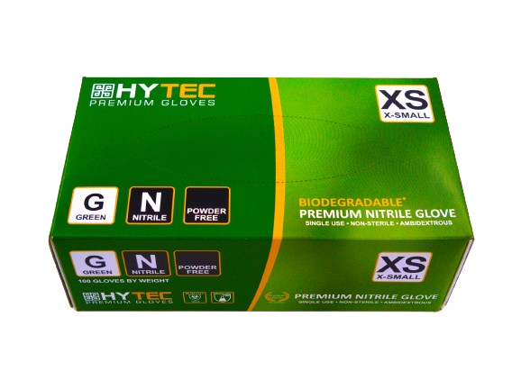 Hytec Green Nitrile Gloves, Powder Free, Biodegradable