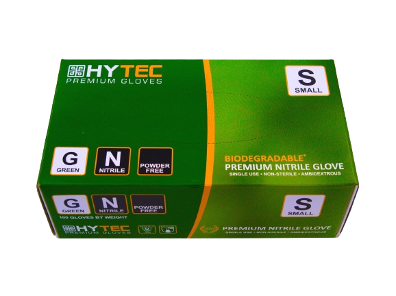 Hytec Green Nitrile Gloves, Powder Free, Biodegradable