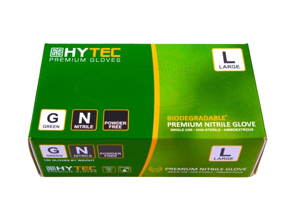 Hytec Green Nitrile Gloves, Powder Free, Biodegradable