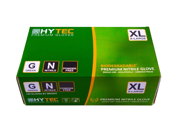 Hytec Green Nitrile Gloves, Powder Free, Biodegradable