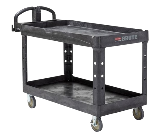 Rubbermaid BRUTE® Heavy Duty Ergo Handle Utility Cart, Lipped Shelf - Large